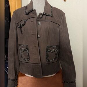 Double D Ranch Dark Brown Leather Stud-Trim Jacket
